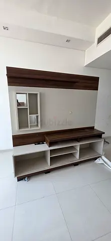 Wooden TV Entertainment Unit with Storage and Shelves - Good Condition