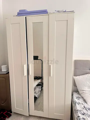 White 3-Door Wardrobe with Mirror - Good Condition