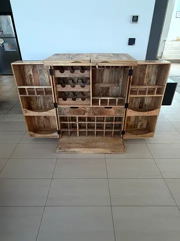 Wood Wine Cabinet / Bar Storage Unit with Shelves and Racks - Luckys Furniture