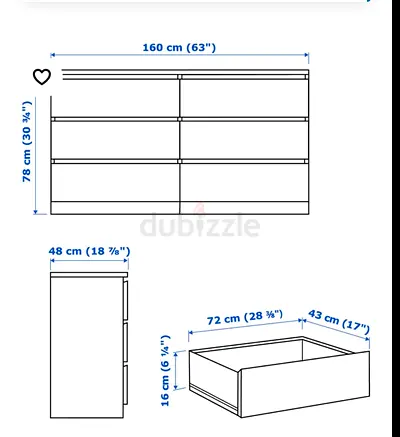 IKEA 6-drawer Dresser / Chest - 160x78x48 cm, white