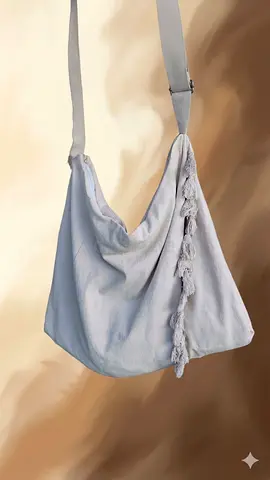 Light grey fabric shoulder bag with tassel detail