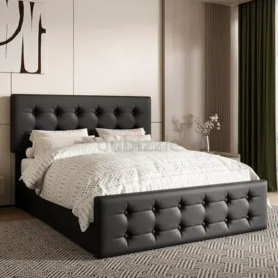 Queen tufted black upholstered bed -style frame