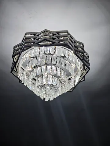Modern Crystal Ceiling Chandelier - Black Geometric Frame set of three