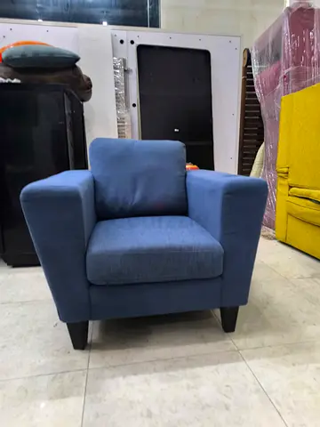 Single Blue Fabric Armchair - Comfortable Lounge Chair