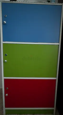 2- Three-door white/Colorful Storage Cabinet - Good Condition