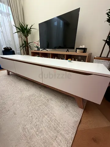 Modern Minimal TV Stand - White Wood Finish