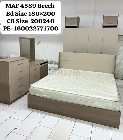 Beech Bedroom Set - Bed 180x200 with Wardrobe, Dresser  Nightstands