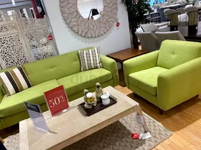 Green fabric sofa set can fit 5 people, with two single sofa cover.