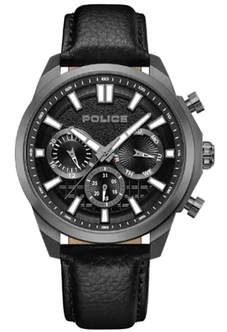 Police Rangy Gents Black Dial Black Leather Strap Watch