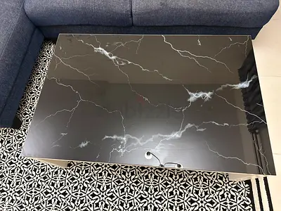 Black Marble-Effect Coffee Table with Glossy Top - Good Condition