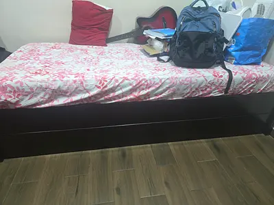 Single wooden bed frame with storage - dark finish