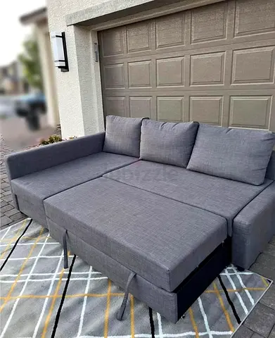 ikea Grey fabric convertible sofa bed with storage, good condition