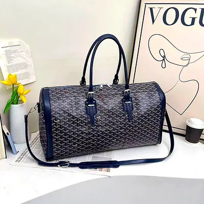 Goyard Boston duffle bag, likely in a 45 or 50 size, featuring the iconic monogrammed coated canvas