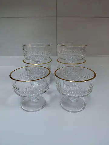 Set of 6 Crystal Dessert Cups with Gold Rim