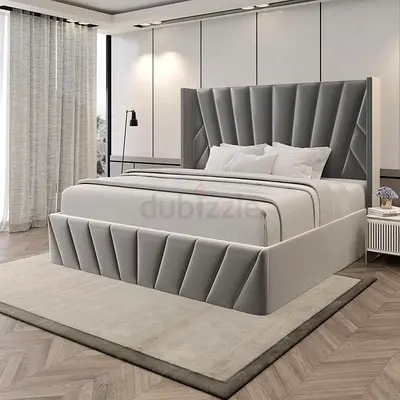 Modern Upholstered King Bed with Padded Headboard and Base (Grey)