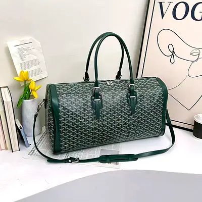 Goyard Boston duffle bag, likely in a 45 or 50 size, featuring the iconic monogrammed coated canvas