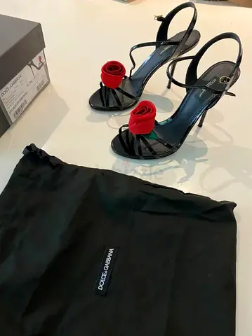 Dolce Gabbana Black Womens Shoes with red rose detail, size 38
