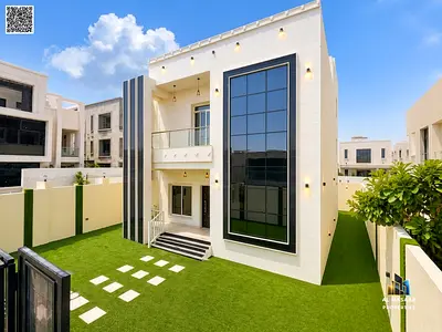 A luxurious two-story villa on Sheikh Mohammed Bin Zayed Road, with a rooftop terrace, ultra-luxurious finishes, four master bedrooms, a prime locatio