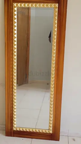 Elegant Full-Length Wooden Framed Wall Mirror with Decorative Gold Trim