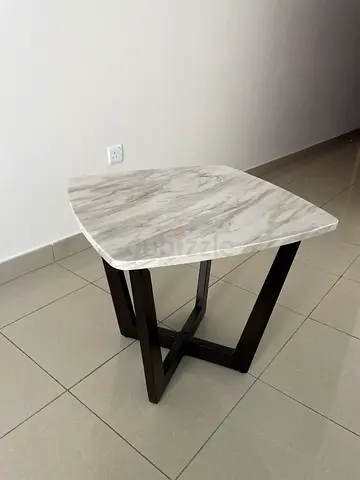 Semi-circular Marble Top Side Table with Dark Wood Legs