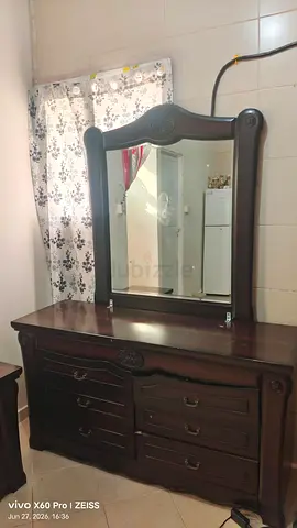 Solid Dark Wood Dresser with Large Mirror - Good Condition