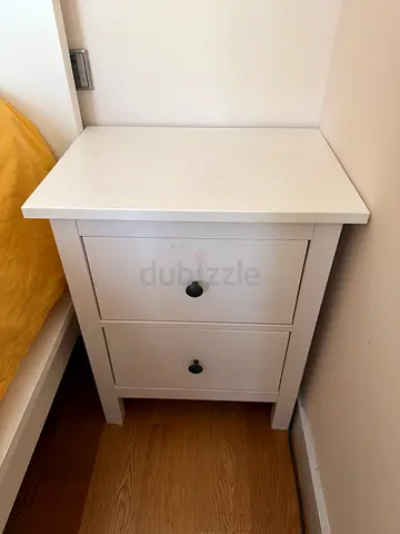 White wooden bedside table / nightstand with two drawers