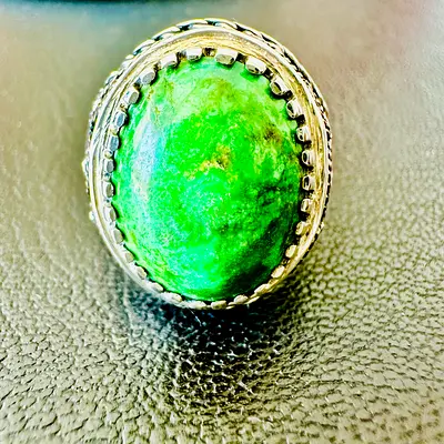 Natural Egyptian (Sinai) Green Firouzeh 950 Silver Ring