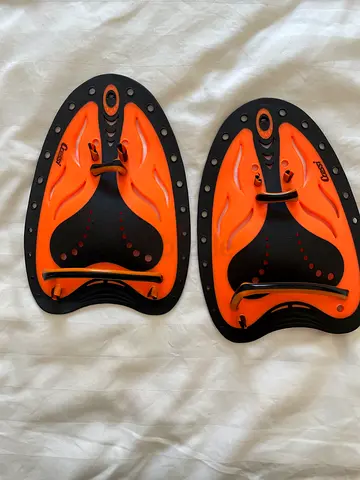 Pair of swimming hand paddles (orange/black) - good condition