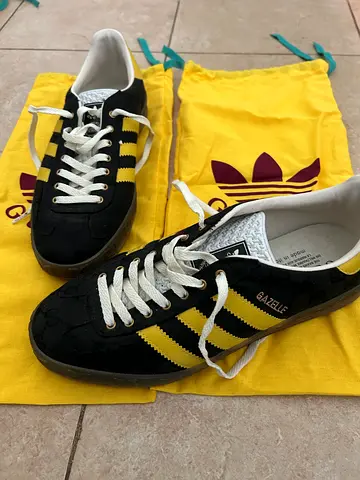 Limiting edition Black  Yellow Gucci Adidas Gazelle Sneakers, mens size 9