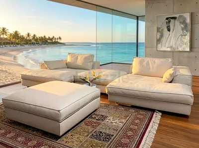 Roche Bobois Modern Sectional Sofa with Large Ottoman