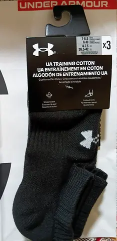 Under Armour UA Training Cotton Socks - Black (3 Pairs) - Size 7-8.5