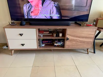 Compact TV Console Cabinet with Storage - Light Wood finish