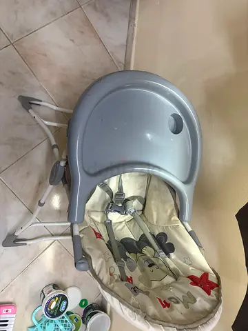 Used baby high chair with tray - foldable, adjustable straps