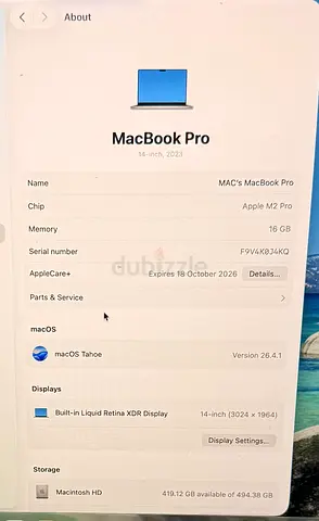 MacBook Pro 14-inch (2023) M2 Pro - 16GB, 512GB, macOS Tahoe