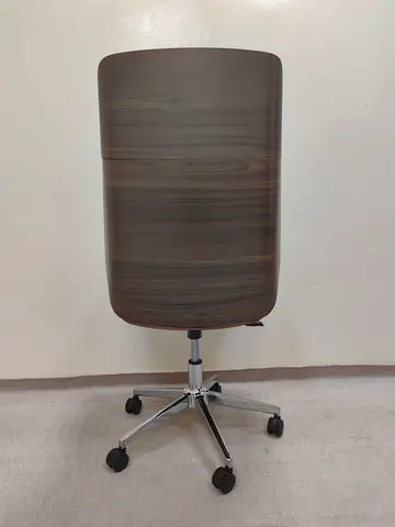 Modern Wooden Back Office Chair on Wheels - Walnut Finish