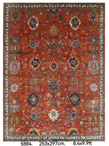 New handmade 253 x 297 cm | Oriental Serapi Orange Area Rug Afghan Hand Knotted Veg Dye Wool carpet