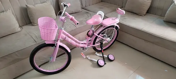 Pink Kids Bicycle with Training Wheels and Basket - Good Condition