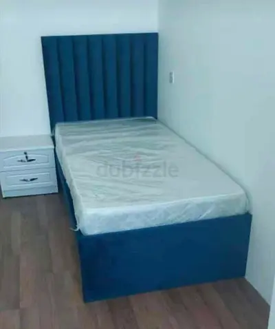 New Single upholstered bed frame with Nightstand - navy blue