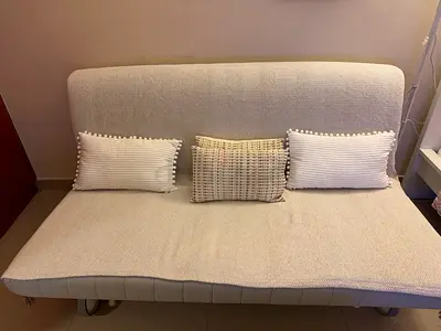 Beige Fabric Sofa Bed / Futon - Compact and Clean