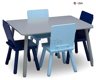 Delta Children Kids Table and Chair Set (4 Chairs Included), Grey/Blue
