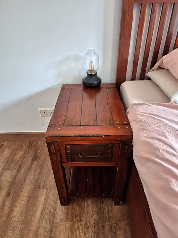 2 Solid Wood Rustic Nightstand with Drawer and Shelf
