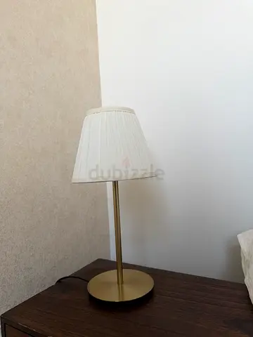 Brass Finish Table Lamp with White Fabric Shade