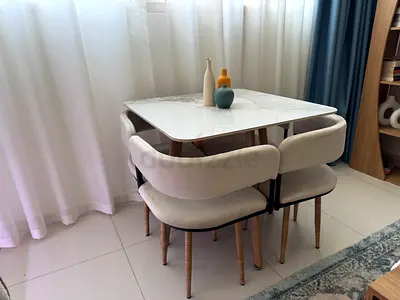 Luxury Ceramic Marble Dining Table Set with 4 upholstered chairs - new