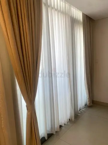 Beiges blackout curtains with white sheer panels - set of 2