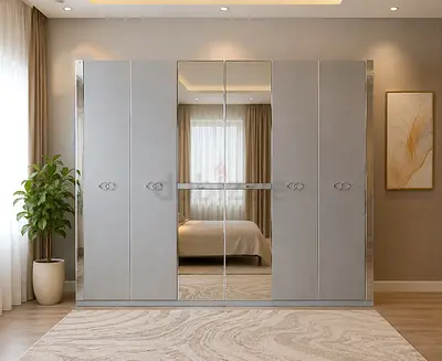 Modern 6 Door Wardrobe with Center Mirrors