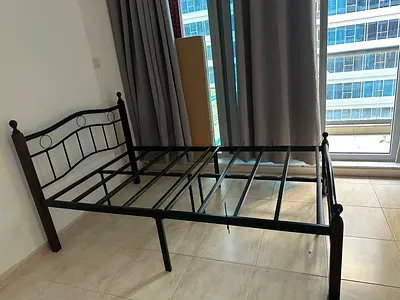 Big Single 120x200 Metal Bed Frame with Wooden Posts - Good Condition with Mattress