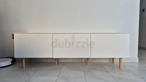 Original: 2,400, JYSK, White Sideboard / TV Cabinet with Wooden Legs + Couch Table