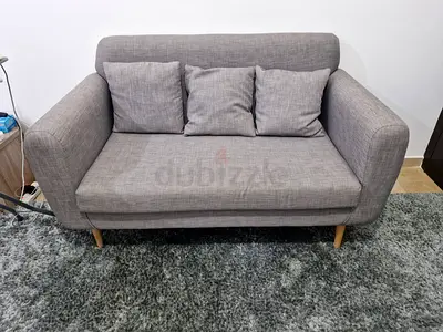 Compact 2-Seater Grey Fabric Sofa with Cushions