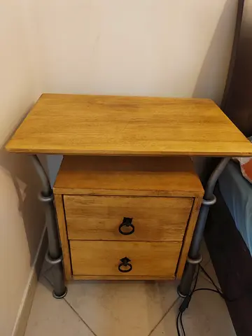 Solid Wood Bedside Table with 2 Drawers and Metal Frame-2 pieces