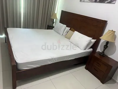 Solid Wood King Bed Frame with Headboard and mattress